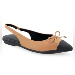 Aerosoles Women's Tan and Black Slingback Donna Ballet Flat Doe Leather 10